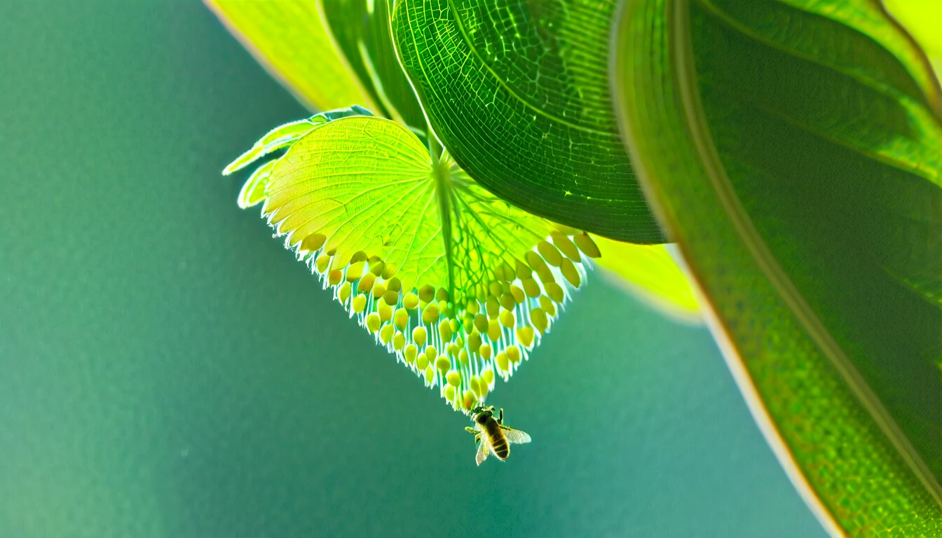 Linden tree with hanging clusters of small cream flowers among heart-shaped leaves