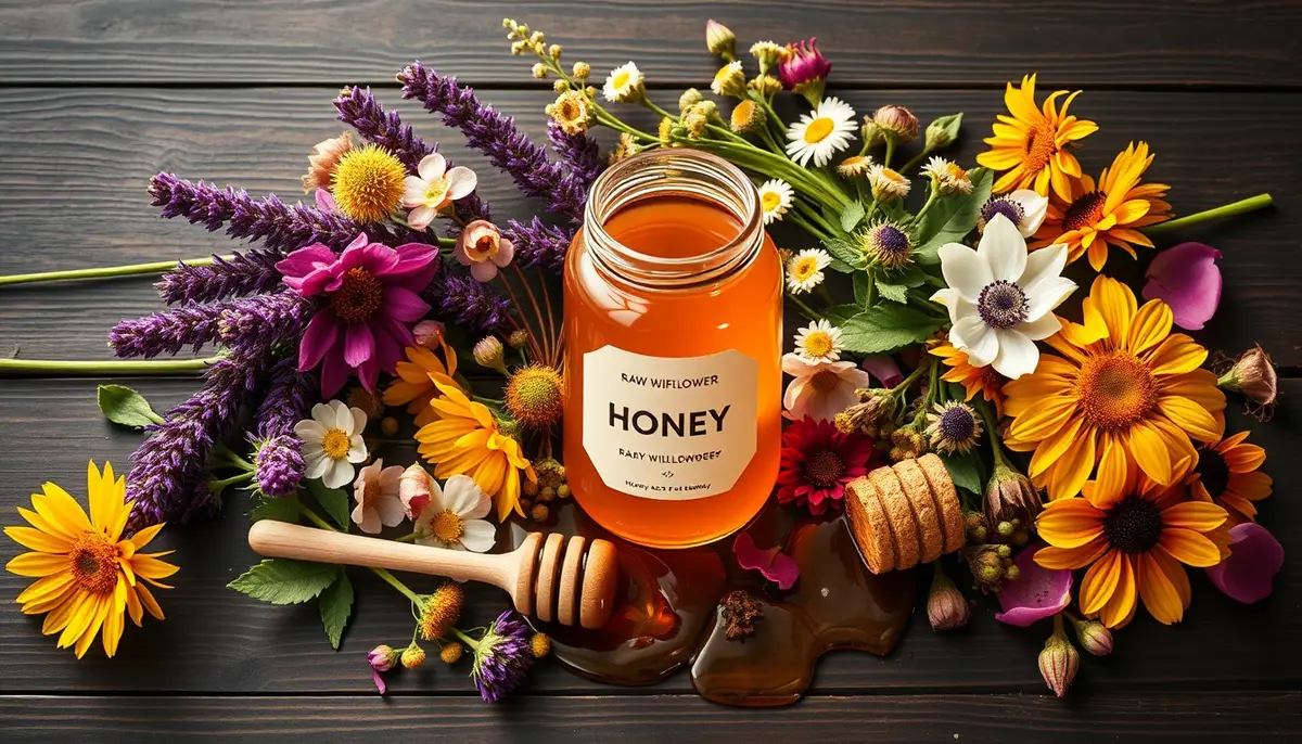 Wildflower honey with lavender, clover, sunflower, aster, goldenrod, and apple blossoms — polyfloral antioxidant sources