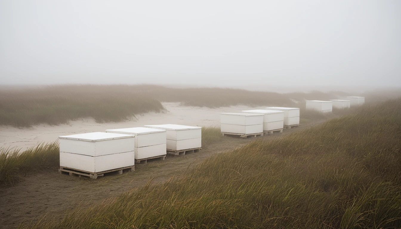 Delaware coastal plain with honey bees foraging on seaside goldenrod and salt marsh asters overlooking the Atlantic Ocean and Chesapeake Bay
