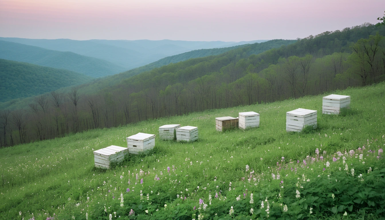 Missouri Ozark Mountain landscape with basswood trees and limestone geology during honey harvest season